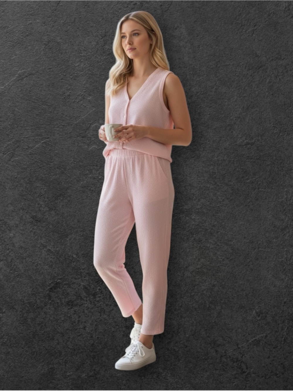 Classic Eileen Fisher 100%  Rayon Crinkle Short top with matching pants. PM.
